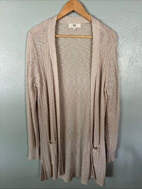 Open-Front Ribbed Cardigan in Light Taupe